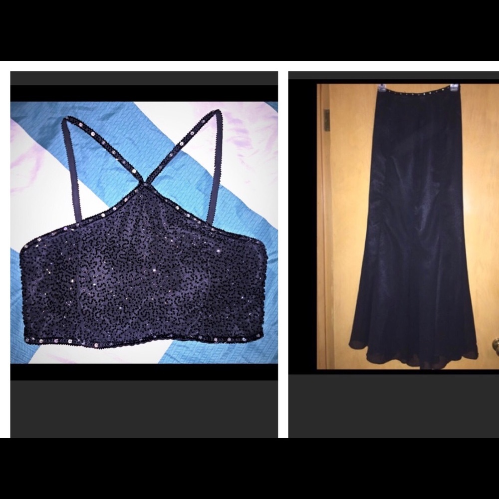 Black 2 piece beaded top with mermaid skirt!!